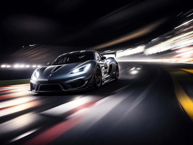 sports car races through dark blurred motion Generative AI