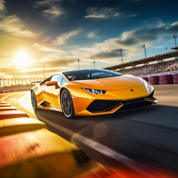 Sports car racing on the track 3D render Clip