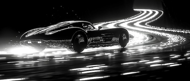 sports car on the road at night