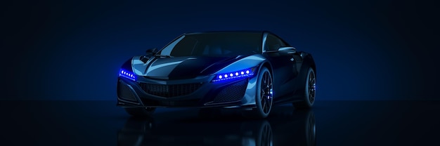 sports car, studio setup on a dark background. 3d rendering