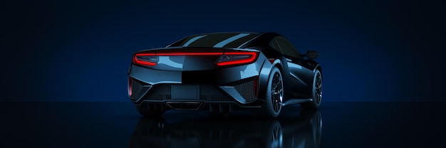 sports car studio setup on a dark background. 3d rendering