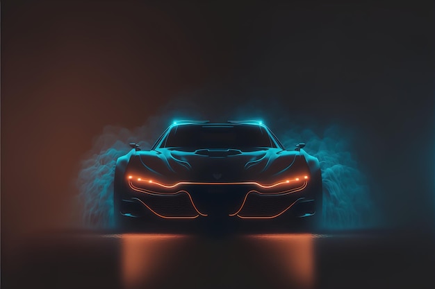 Sports car with neon lights in a futuristic style HUD car Generative AI