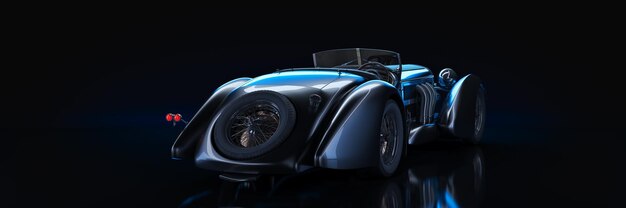 Sports Classic Car, Studio Setup, On A Dark Background. 3d Rendering