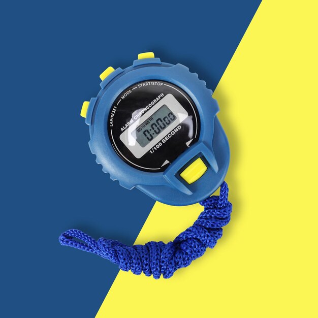 Sports equipment Blue Stopwatch on yellowblue