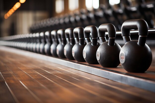 Sports equipment in the gym kettlebells closeup