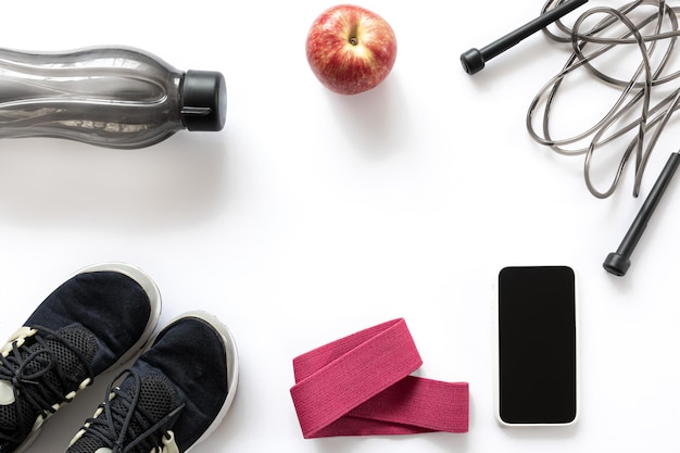 Sports equipment isolated on white flat lay