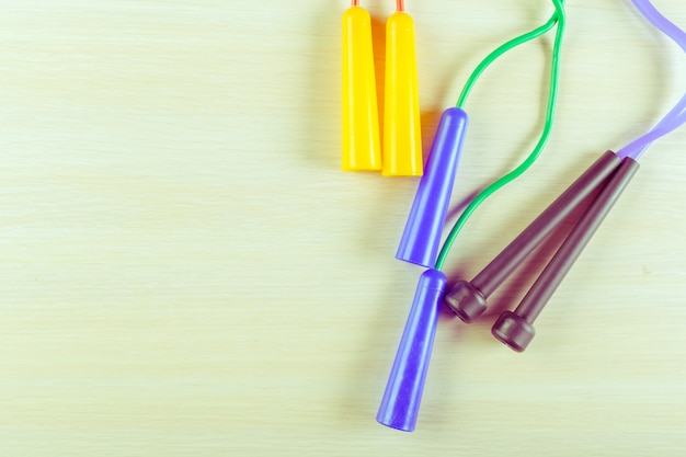 Sports equipment on wooden floor