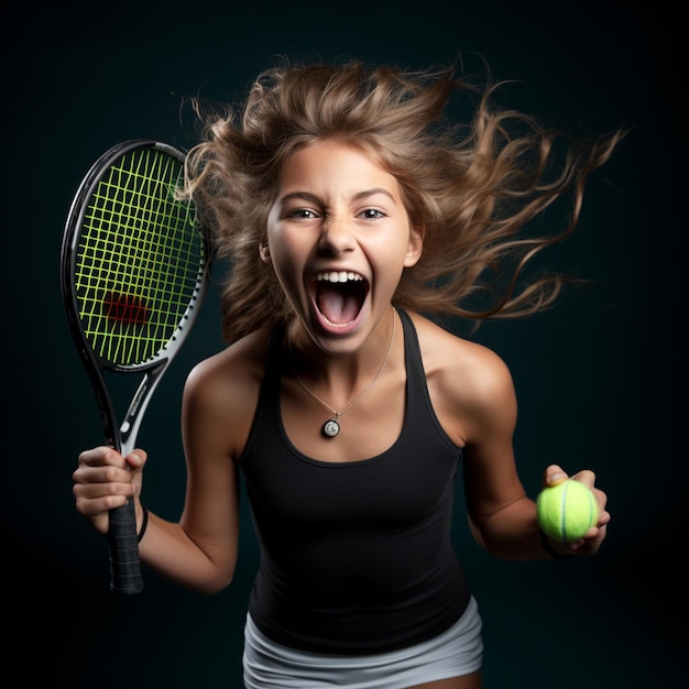 sports fan girl holding a tennis racquet