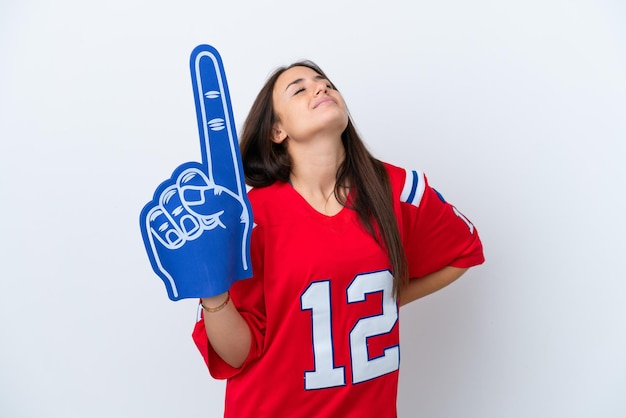 Sports fan Ukrainian woman isolated on white background suffering from backache for having made an effort