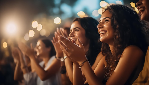 sports fan woman watching a sporting event and clapping her hands