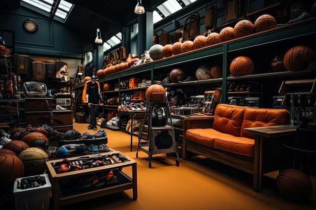 Sports garage full of equipment for various sports generative IA