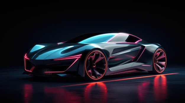 Photo sports glowing neon car on a dark background