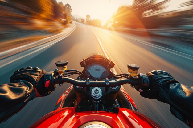 Sports Motorbike Ride Through Forested Roadway in Daylight With Motion Blur