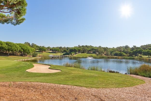 Sports Park for a game of golf. With the lake and fountain.