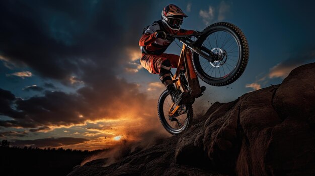 Photo sports photography front view palekh extreme sports mountain biking generative ai