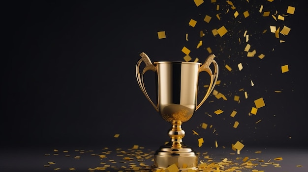 Sports Prize Trophy with Golden Cup and Confetti