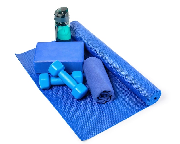 Sports requisites on sport mat isolated