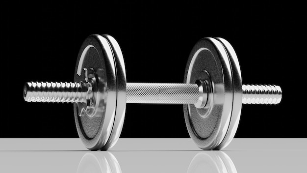 Sports silver dumbbell gym fitness healthy lifestyle 3d render