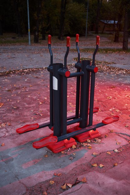 Sports simulator on the sports ground in the evening in red light