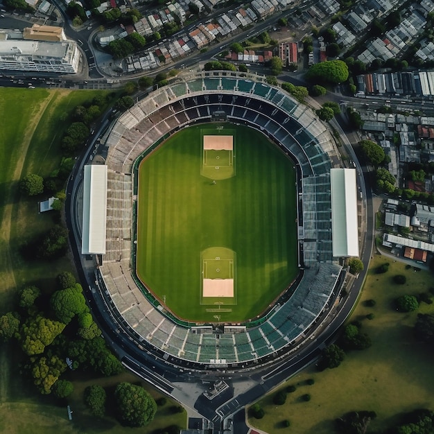 Sports stadium top down overhead Aerial in Forrest park