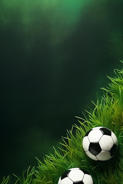 Фото Дизайн границы в спортивном стиле с мячами и травяным фоном с пространством для текста