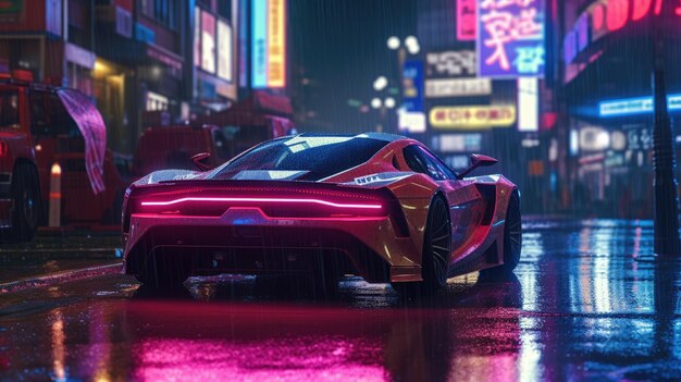 Sports supercar in night the city