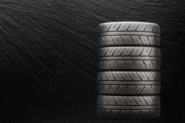 Sports tires on a black blurry background.