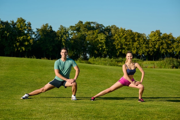 Sports trainers show the exercises