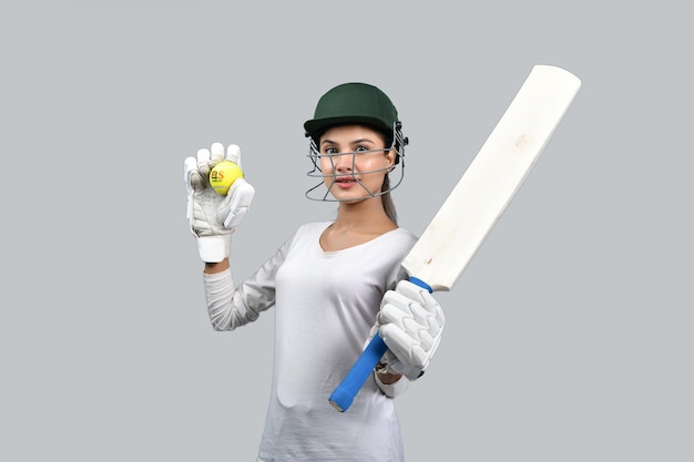 クリケットのインドのパキスタンのモデルを再生するスポーツの女性