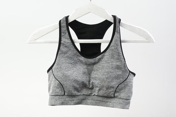 Photo sports women's bra on a white hanger on a white background