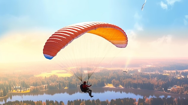 The sportsman flying on a paraglider Beautiful paraglide Generative Ai