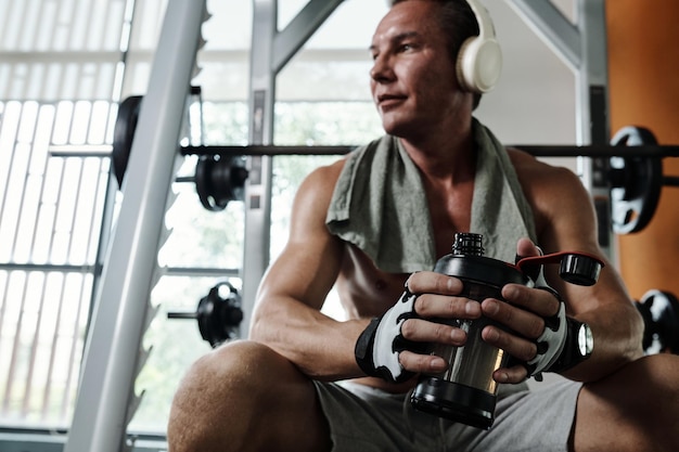 Sportsman Having Break between Sets