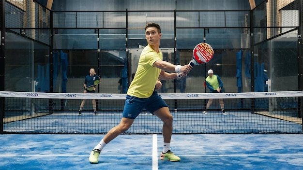 Photo sportsman playing padel game