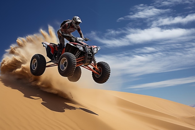 Sportsman riding atv vehicle in desert sand dune Generative AI