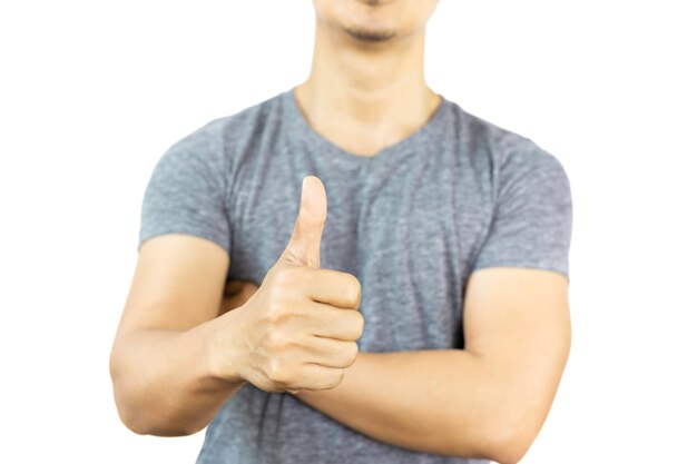 Sportsman standing with thumb up isolated in clipping path.