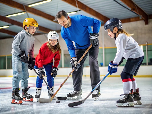 Photo a sportsman teaching 3x3 ice hockey