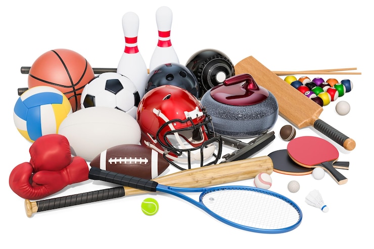 Foto sportspelapparatuur in het winkelmandje 3d-weergave