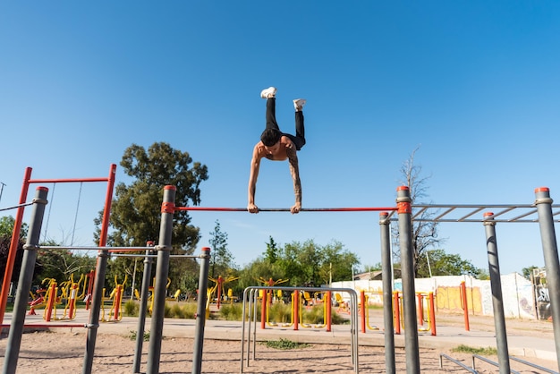 sportswoman doing outdoor gymnastics, athlete, calisthenics