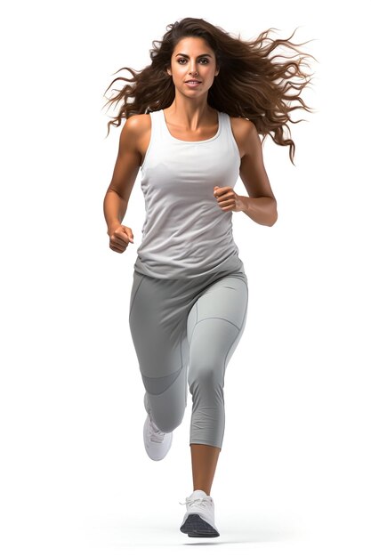 Foto sportvrouw die loopt met een witte achtergrond