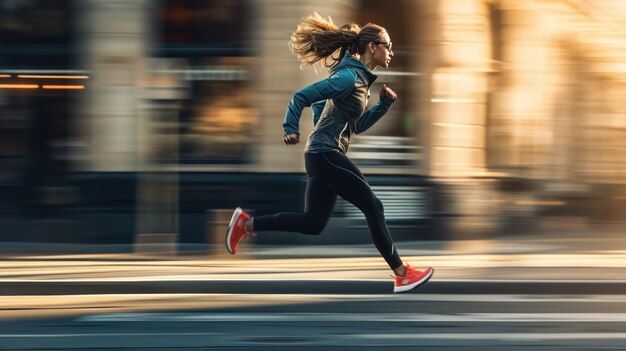 Sportvrouw sprint in de stad