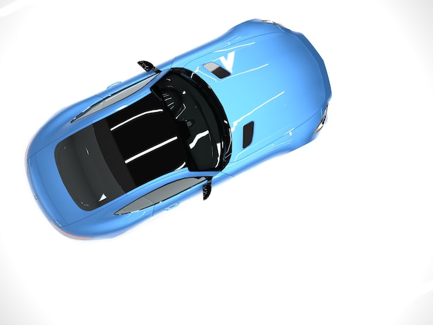 Sportwagen bovenaanzicht. Het beeld van een blauwe sportwagen op een witte achtergrond