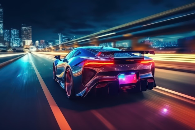 Sportwagen met kleurrijke lichten trails boeiende lichteffecten's nachts