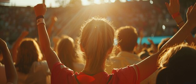 Foto sportwedstrijd achtergrondbeeld van tennisfans die hun favoriete voetbalteam juichen in een druk stadion