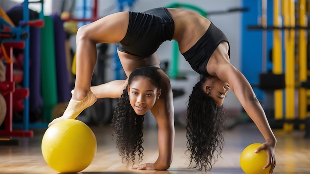 Photo sporty beautiful young woman doing headstand