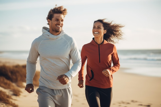 Sporty Caucasian Woman And Man In Sportswear Running ai generated