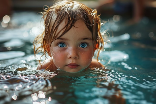 Спортивная концепция Учит милого ребенка плавать в бассейне