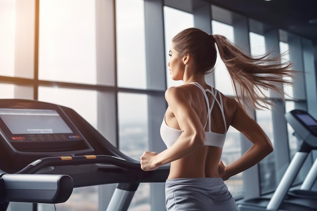 Sporty girl's workout Running on treadmill at the gym