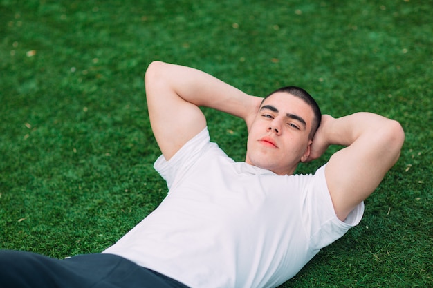 Sporty man training in park