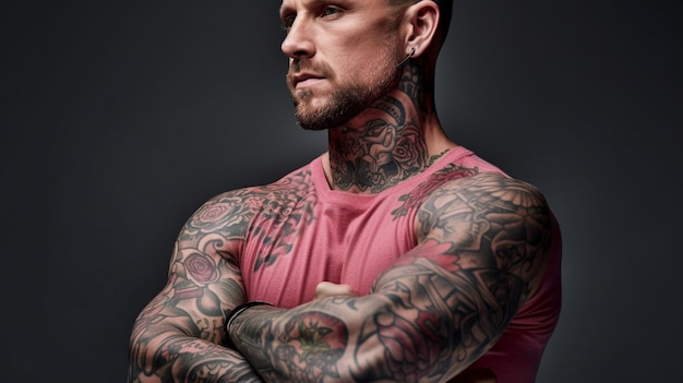 sporty man with tattoos on his arms workout cropped