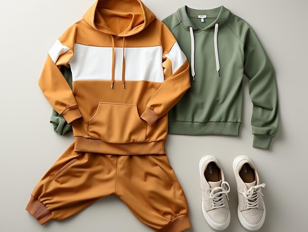 Foto sporty oranje en groene outfit informele kleding set